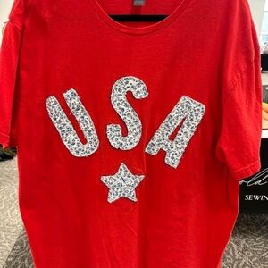 Gildan Red USA Patchwork Short Sleeve Tee XL